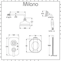 Milano Elizabeth - Traditional 2 Outlet Twin Diverter Thermostatic Mixer Shower Valve With Hand Shower Handset And Round Rainfall Shower Head - Brushed Gold -Comfort Bathroom Store 17034838 5