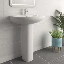 Bathroom Cloakroom Full Pedestal 540mm Basin Compact Single Tap Hole Sink