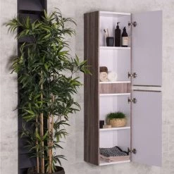 Oak 1500mm Wall Hung Tall Bathroom Cupboard Storage Unit Furniture -Comfort Bathroom Store 17034975 3