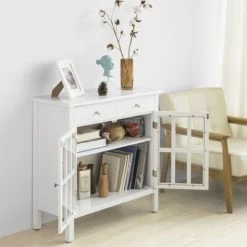 SoBuy White Sideboard Storage Cabinet Cupboard 2 Drawers 2 Door,FSB23-W -Comfort Bathroom Store 17176882 4