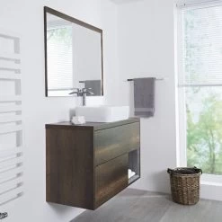 Milano Bexley - Dark Oak 1000mm Wall Hung Bathroom Vanity Unit With Countertop Basin - Rectangular Basin (With LED Light) -Comfort Bathroom Store 17245921 4