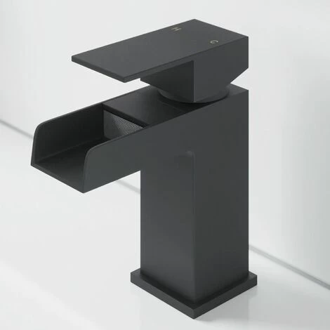 Mixer Tap Bathroom Basin Black Taps Modern Sink Filler Waterfall Cloakroom Waste 4 Mixer Tap Bathroom Basin Black Taps Modern Sink Filler Waterfall Cloakroom Waste - Image 2