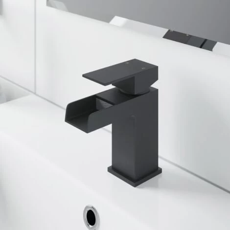 Mixer Tap Bathroom Basin Black Taps Modern Sink Filler Waterfall Cloakroom Waste 5 Mixer Tap Bathroom Basin Black Taps Modern Sink Filler Waterfall Cloakroom Waste - Image 3