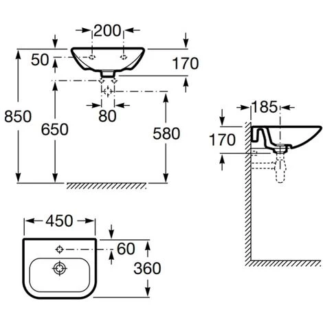 Roca Nexo Wall Hung Basin 450mm Wide 1 Tap Hole White 4 Roca Nexo Wall Hung Basin 450mm Wide 1 Tap Hole White - Image 2