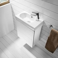 Roca Mini Unik 1-Door Vanity Unit With Basin 450mm Wide Gloss White - 1 Tap Hole -Comfort Bathroom Store 17495958 3