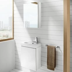 Roca Mini Unik 1-Door Vanity Unit With Basin 450mm Wide Gloss White - 1 Tap Hole -Comfort Bathroom Store 17495958 4