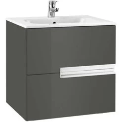 Roca Victoria-N Wall Hung 2-Drawer Vanity Unit With Basin 600mm Wide - Gloss Anthracite Grey