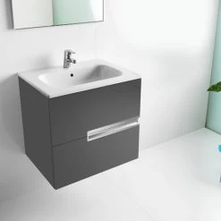 Roca Victoria-N Wall Hung 2-Drawer Vanity Unit With Basin 600mm Wide - Gloss Anthracite Grey -Comfort Bathroom Store 17496032 3