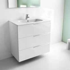 Roca Victoria-N 3-Drawer Wall Hung Vanity Unit With Basin 700mm Wide - Gloss White -Comfort Bathroom Store 17496045 3