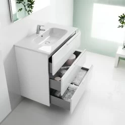 Roca Victoria-N 3-Drawer Wall Hung Vanity Unit With Basin 700mm Wide - Gloss White -Comfort Bathroom Store 17496045 4