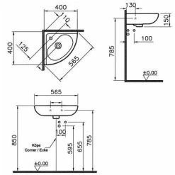 Vitra Arkitekt Corner Basin 565mm Wide 2 Tap Hole 5 Vitra Arkitekt Corner Basin 565mm Wide 2 Tap Hole -Comfort Bathroom Store 17509097 2