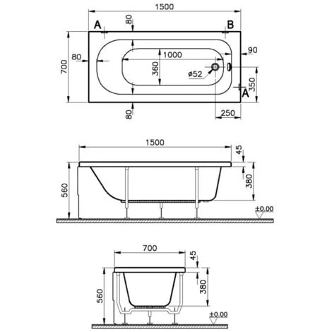 Vitra Optima Single Ended Rectangular Bath 1500mm X 700mm 0 Tap Hole 4 Vitra Optima Single Ended Rectangular Bath 1500mm X 700mm 0 Tap Hole - Image 2