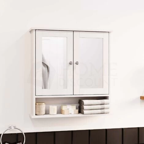 Priano 2 Door Bathroom Cabinet With Shelf Mirrored Wall Mounted Cabinet, White 4 Priano 2 Door Bathroom Cabinet With Shelf Mirrored Wall Mounted Cabinet, White - Image 2