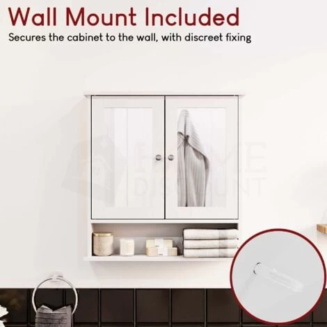 Priano 2 Door Bathroom Cabinet With Shelf Mirrored Wall Mounted Cabinet, White 7 Priano 2 Door Bathroom Cabinet With Shelf Mirrored Wall Mounted Cabinet, White - Image 5