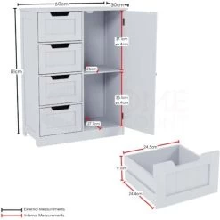Priano 4 Drawer 1 Door Freestanding Cabinet Bathroom Storage Cupboard, White -Comfort Bathroom Store 17766983 3