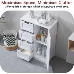 Priano 4 Drawer 1 Door Freestanding Cabinet Bathroom Storage Cupboard, White -Comfort Bathroom Store 17766983 4