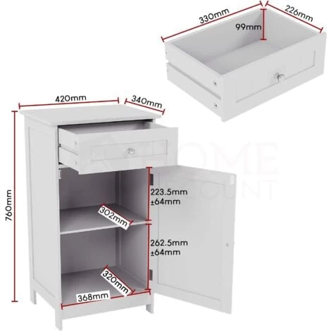 Priano 1 Drawer 1 Door Freestanding Cabinet Bathroom Storage Cupboard, White 5 Priano 1 Drawer 1 Door Freestanding Cabinet Bathroom Storage Cupboard, White - Image 3