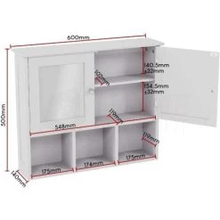 Priano 2 Door Bathroom Cabinet With 3 Shelves Mirrored Wall Mounted Cabinet, White -Comfort Bathroom Store 17766989 3