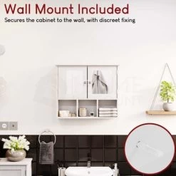 Priano 2 Door Bathroom Cabinet With 3 Shelves Mirrored Wall Mounted Cabinet, White -Comfort Bathroom Store 17766989 5