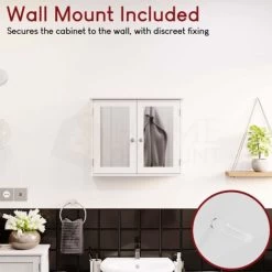 Priano 2 Door Bathroom Cabinet Mirrored Wall Mounted Cabinet, White -Comfort Bathroom Store 17766991 5