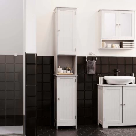 Priano 2 Door Tallboy Freestanding Bathroom Cabinet Cupboard, White 4 Priano 2 Door Tallboy Freestanding Bathroom Cabinet Cupboard, White - Image 2