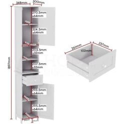 Priano 2 Door Tallboy Freestanding Mirrored Bathroom Cabinet Cupboard, White -Comfort Bathroom Store 17781799 3