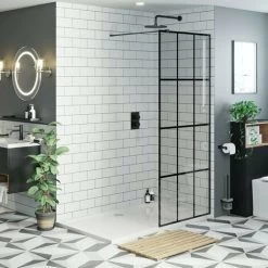 Mode 8mm Black Framed Panel With Stone Shower Tray 1200 X 800