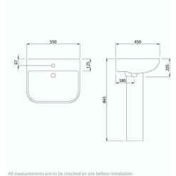 Orchard Derwent Square 1 Tap Hole Full Pedestal Basin 550mm -Comfort Bathroom Store 17788302 3