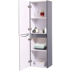 1400mm Left Hand Gloss Grey Tall Cupboard Storage Cabinet Bathroom Furniture 9 1400mm Left Hand Gloss Grey Tall Cupboard Storage Cabinet Bathroom Furniture -Comfort Bathroom Store 18016005 3