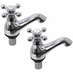 Aquariss Pair Of Bathroom Sink Basin Taps Twin Cross Head Handles Brass Faucet Polished Chrome Basin Pillar Taps Traditional -Comfort Bathroom Store 18016098 3