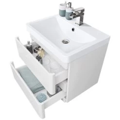 Wall Hung Drawer Vanity Unit Basin Bathroom Storage Furniture 600mm Gloss White -Comfort Bathroom Store 18016794 5