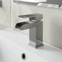 Waterfall Basin Sink Mono Mixer Tap Bathroom Slotted Waste Chrome Single Lever -Comfort Bathroom Store 18024733 2