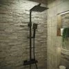 Solar Matt Black Exposed Bar Shower Mixer Kit - Thermostatic Square