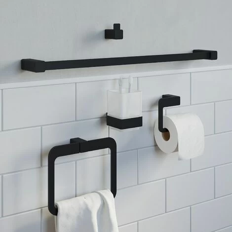 Bathroom WC Towel Rail 600mm Black Square Wall Mounted Stylish Modern 5 Bathroom WC Towel Rail 600mm Black Square Wall Mounted Stylish Modern - Image 3