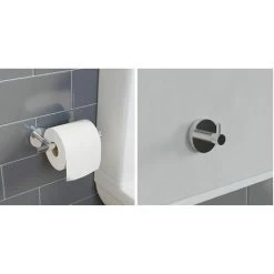 Bathroom Set Robe Hook Toilet Roll Holder Chrome Round Wall Mounted Stylish