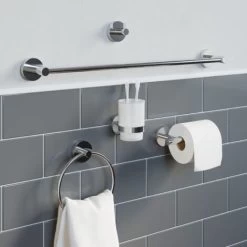Bathroom Set Robe Hook Toilet Roll Holder Chrome Round Wall Mounted Stylish -Comfort Bathroom Store 18265485 4