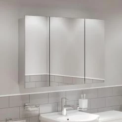 Triple Door Bathroom Mirror Cabinet Cupboard Stainless Steel Wall Mounted 900mm