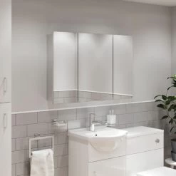 Triple Door Bathroom Mirror Cabinet Cupboard Stainless Steel Wall Mounted 900mm -Comfort Bathroom Store 18323444 4