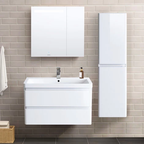 1400mm Tall Bathroom Storage Cabinet Cupboard Wall Hung Furniture Gloss White 7 1400mm Tall Bathroom Storage Cabinet Cupboard Wall Hung Furniture Gloss White - Image 5