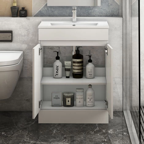 500mm Modern White Freestanding Bathroom Sink And Cabinet Vanity Unit Doors 4 500mm Modern White Freestanding Bathroom Sink And Cabinet Vanity Unit Doors - Image 2