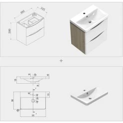 500mm Wall Hung Bathroom Sink Vanity Unit With Drawers Cabinets Oak With White Drawers -Comfort Bathroom Store 18443121 5