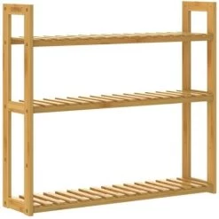 Freestanding Wooden Bamboo Rack 3 Tier Height-adjustable 54x60x15cm Bathroom Living Room Kitchen Wood -Comfort Bathroom Store 18456694 2