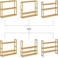 Freestanding Wooden Bamboo Rack 3 Tier Height-adjustable 54x60x15cm Bathroom Living Room Kitchen Wood -Comfort Bathroom Store 18456694 3