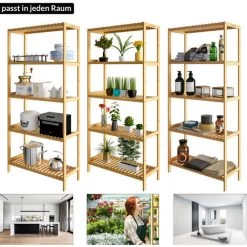 Casaria Bathroom/Kitchen Bamboo Stand Shelving Unit With 5 Floors Flower Stand Bookshelf Towel Rack Shoe Rack - Height Adjustable 130 X 60 X 26 Cm -Comfort Bathroom Store 18456698 4