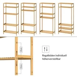 Casaria Bathroom/Kitchen Bamboo Stand Shelving Unit With 5 Floors Flower Stand Bookshelf Towel Rack Shoe Rack - Height Adjustable 130 X 60 X 26 Cm -Comfort Bathroom Store 18456698 5