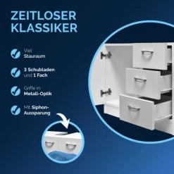 Under Sink Cabinet Base 3 Drawers + 1 Large Door Practical Vanity Unit White -Comfort Bathroom Store 18456813 3