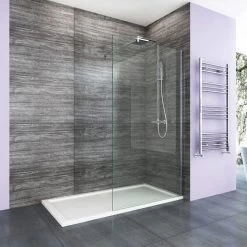 ELEGANT 900mm Walk In Wetroom Shower Screen Enclosure 8mm Easy Clean Glass Frameless Shower Screen Panel Support Bar
