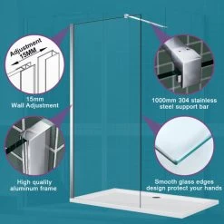 ELEGANT Frameless Wet Room 1200mm Shower Screen Panel 8mm Easy Clean Glass Walk In Shower Enclosure With Stainless Steel Support Bar -Comfort Bathroom Store 18459103 5