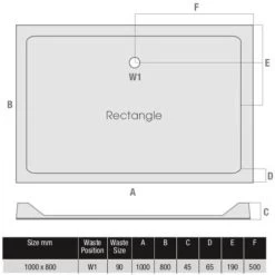 Modern Rectangle Shower Tray 1000 X 800mm Low Profile Slimline Lightweight White -Comfort Bathroom Store 18658858 2