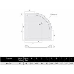 Modern Quadrant Shower Tray 800 X 800mm Low Profile Slimline Lightweight White -Comfort Bathroom Store 18658861 2